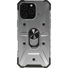 iPhone 16 Pro Case H&uuml;lle - Armor Silikon-Eckenschutz mit St&uuml;tzring - Silber