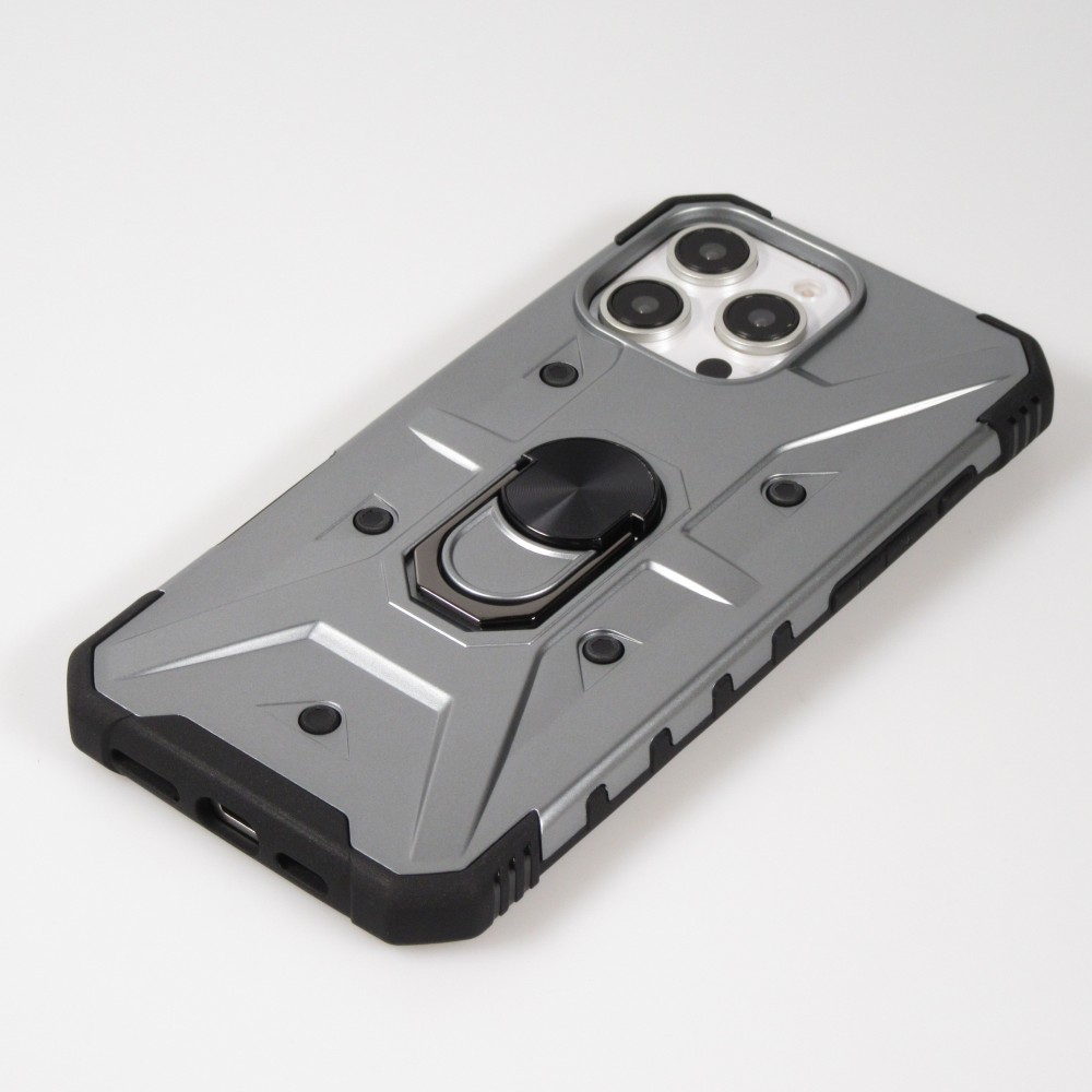 iPhone 16 Pro Case H&uuml;lle - Armor Silikon-Eckenschutz mit St&uuml;tzring - Silber