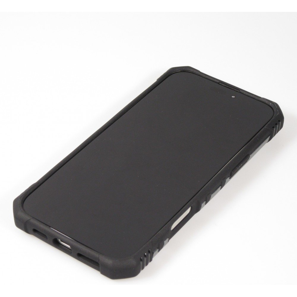 iPhone 16 Pro Case H&uuml;lle - Armor Silikon-Eckenschutz mit St&uuml;tzring - Silber