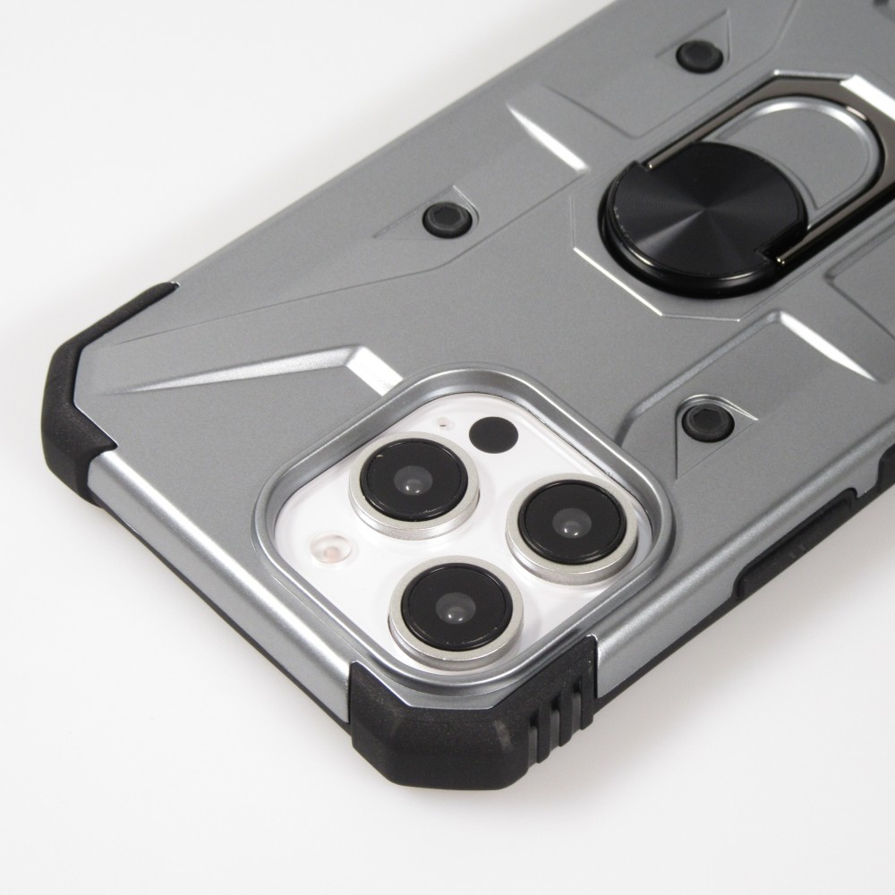 iPhone 16 Pro Case H&uuml;lle - Armor Silikon-Eckenschutz mit St&uuml;tzring - Silber