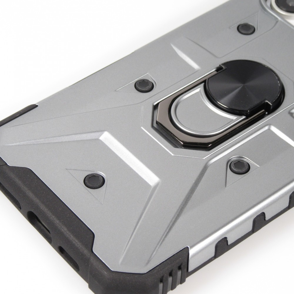 iPhone 16 Pro Case H&uuml;lle - Armor Silikon-Eckenschutz mit St&uuml;tzring - Silber