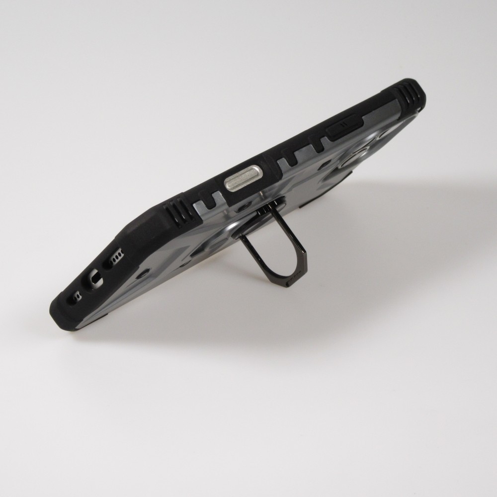 iPhone 16 Pro Case H&uuml;lle - Armor Silikon-Eckenschutz mit St&uuml;tzring - Silber