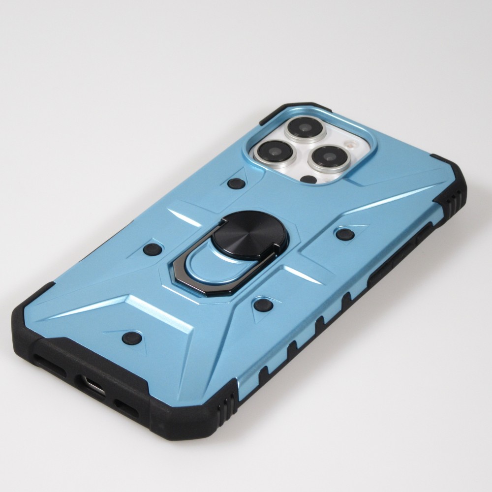 iPhone 16 Pro Case H&uuml;lle - Armor Silikon-Ecken-Schutz mit St&uuml;tzring - Hellblau
