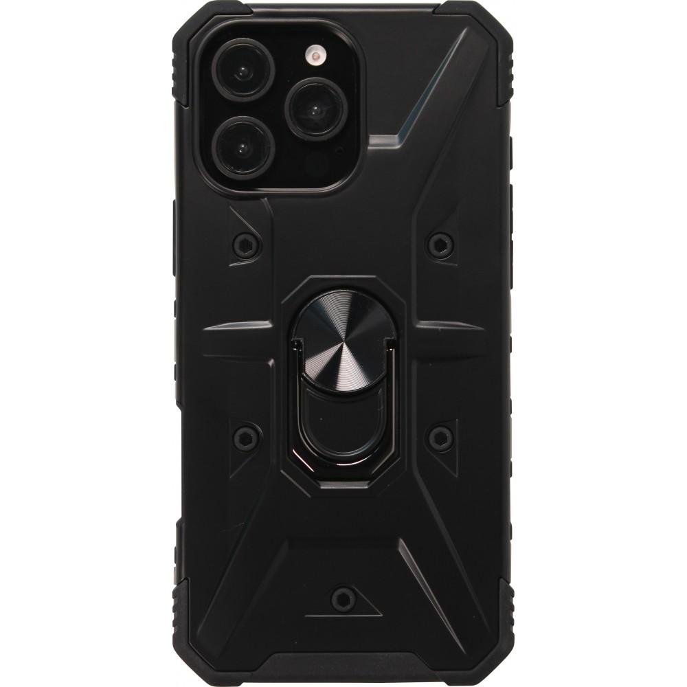 Coque iPhone 16 Pro - Armor avec protection des coins en silicone et anneau de soutien - Noir