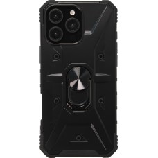 Coque iPhone 16 Pro - Armor avec protection des coins en silicone et anneau de soutien - Noir