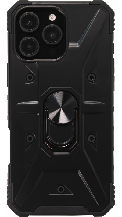 Coque iPhone 16 Pro - Armor avec protection des coins en silicone et anneau de soutien - Noir