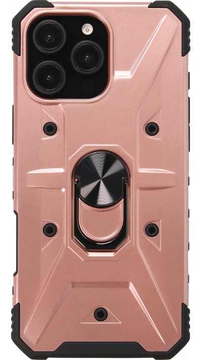 Coque iPhone 16 Pro - Armor avec protection des coins en silicone et anneau de soutien - Or rose