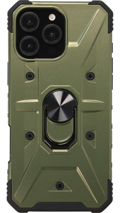 Coque iPhone 16 Pro - Armor avec protection des coins en silicone et anneau de soutien - Vert