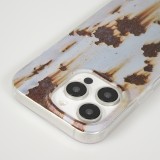 Coque iPhone 16 Pro - Effet rouille vintage en silicone rigide style industriel - Bleu