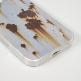Coque iPhone 16 Pro - Effet rouille vintage en silicone rigide style industriel - Bleu