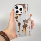 Coque iPhone 16 Pro - Effet rouille vintage en silicone rigide style industriel - Bleu