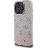 Coque iPhone 16 Pro - Guess pattern 4G avec logo 3D doré - Rose