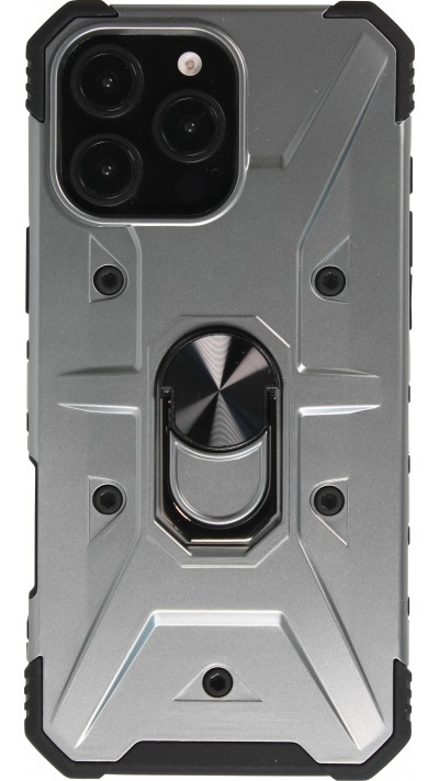 Coque iPhone 16 Pro Max - Armor avec protection des coins en silicone et anneau de soutien - Argent