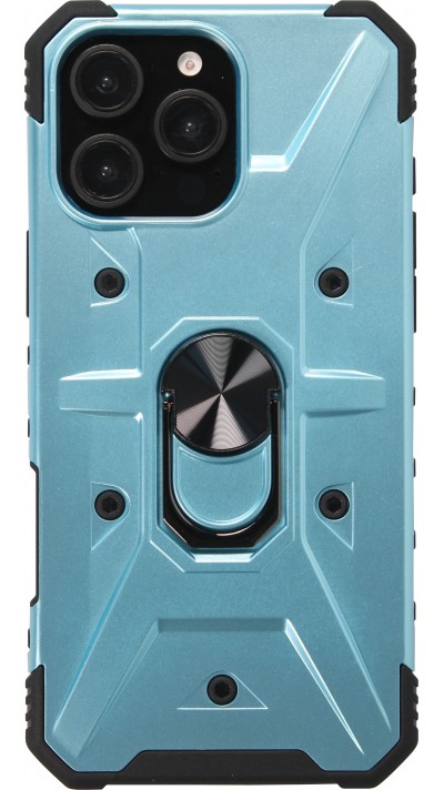 Coque iPhone 16 Pro Max - Armor avec protection des coins en silicone et anneau de soutien - Bleu clair