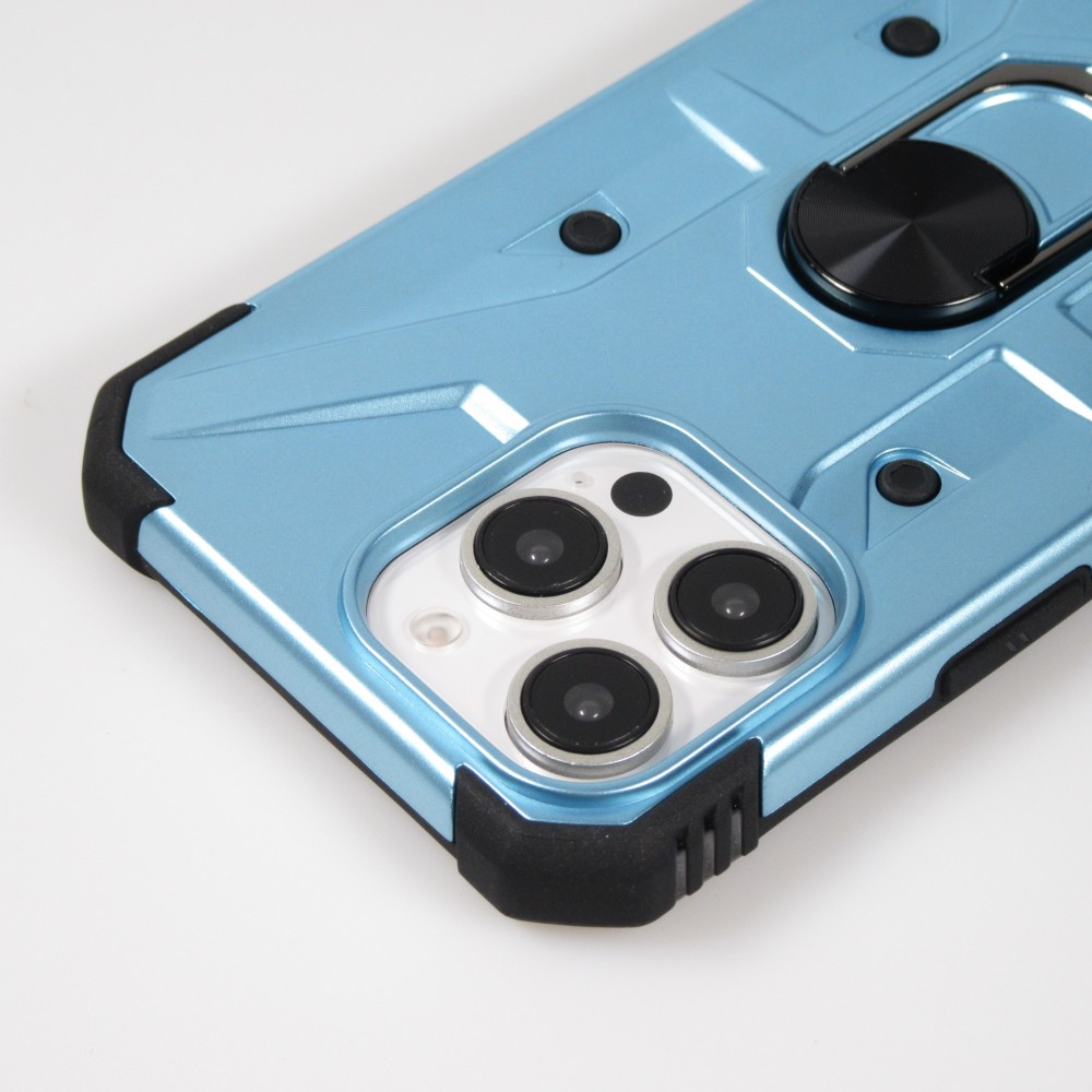 iPhone 16 Pro Max Case H&uuml;lle - Armor Silikon-Ecken-Schutz mit St&uuml;tzring - Hellblau