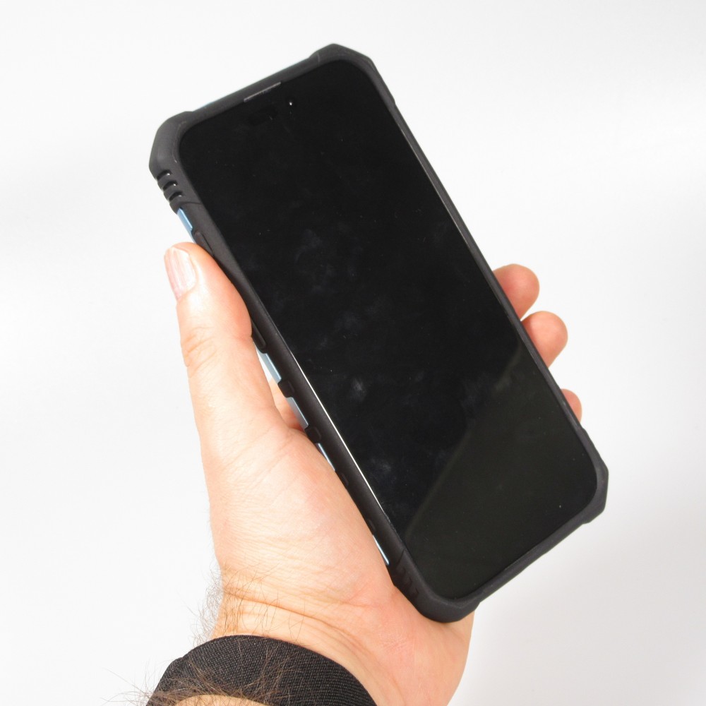 iPhone 16 Pro Max Case H&uuml;lle - Armor Silikon-Ecken-Schutz mit St&uuml;tzring - Hellblau