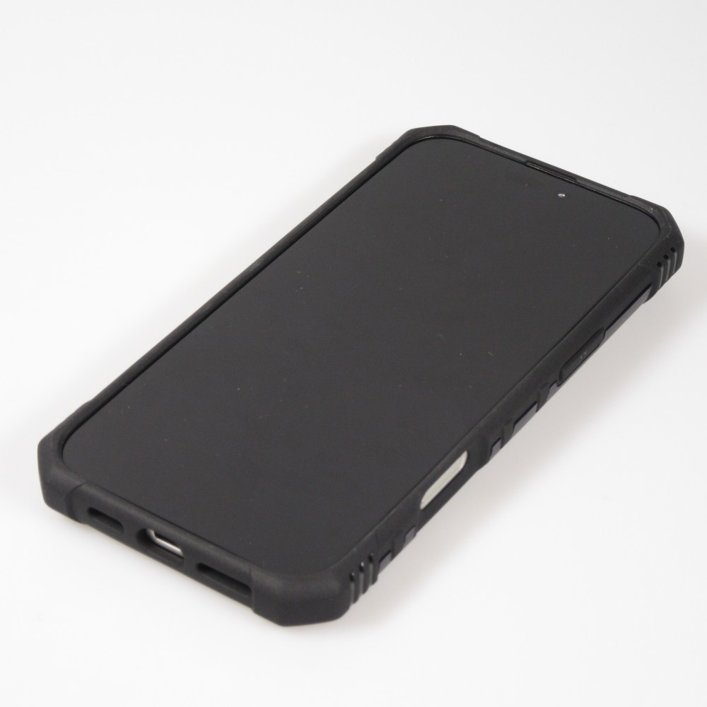 Coque iPhone 16 Pro Max - Armor avec protection des coins en silicone et anneau de soutien - Bleu fonc&eacute;