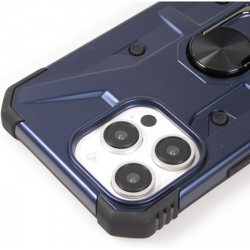 Coque iPhone 16 Pro Max - Armor avec protection des coins en silicone et anneau de soutien - Bleu fonc&eacute;