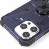 Coque iPhone 16 Pro Max - Armor avec protection des coins en silicone et anneau de soutien - Bleu fonc&eacute;