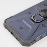 Coque iPhone 16 Pro Max - Armor avec protection des coins en silicone et anneau de soutien - Bleu fonc&eacute;