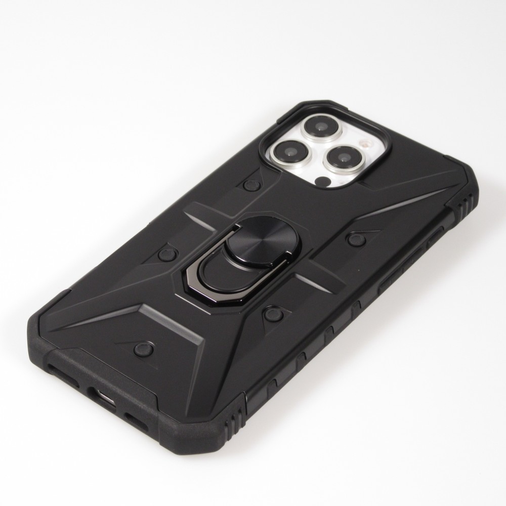 Coque iPhone 16 Pro Max - Armor avec protection des coins en silicone et anneau de soutien - Noir