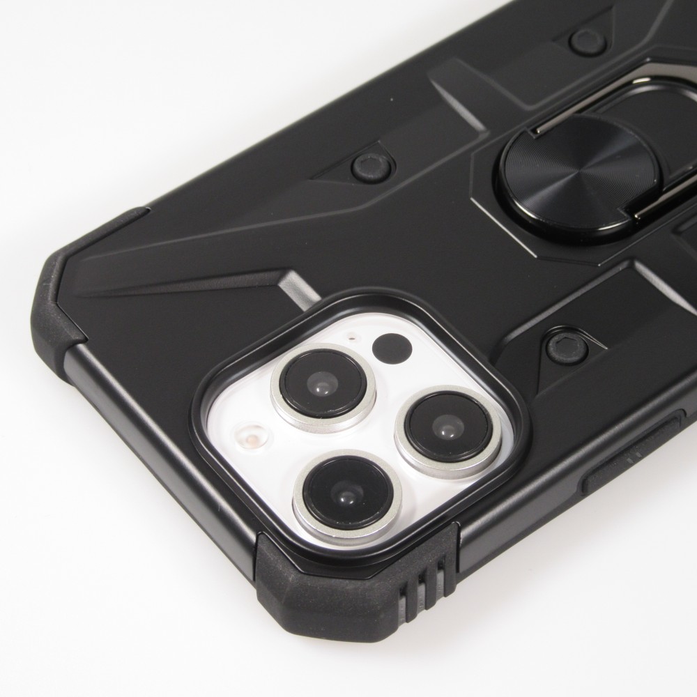 Coque iPhone 16 Pro Max - Armor avec protection des coins en silicone et anneau de soutien - Noir