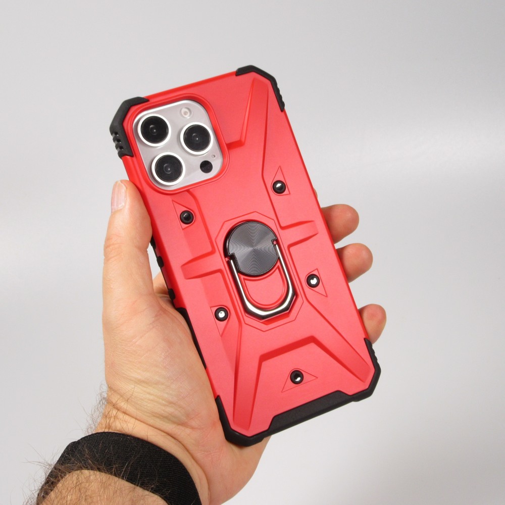 Coque iPhone 16 Pro Max - Armor avec protection des coins en silicone et anneau de soutien - Rouge