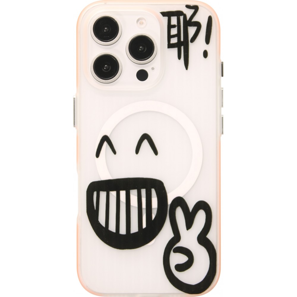 Coque iPhone 16 Pro Max - Funny Sketch avec bords oranges et MagSafe - Transparent