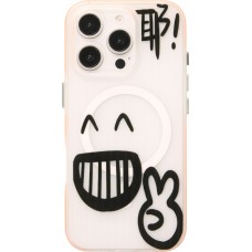 Coque iPhone 16 Pro Max - Funny Sketch avec bords oranges et MagSafe - Transparent