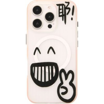 Coque iPhone 16 Pro Max - Funny Sketch avec bords oranges et MagSafe - Transparent