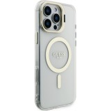 Coque iPhone 16 Pro Max - Guess magnétique MagSafe avec plaques interchangeables (rose / brun / noir) et Camera Stand - Transparent