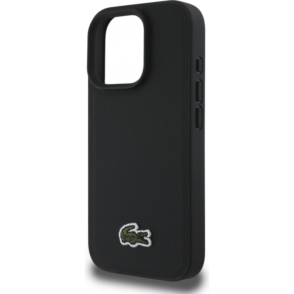 Coque iPhone 16 Pro Max - Pack Lacoste Iconique Petit Piqué avec logo tissé et câble de données USB-C vers USB-C - Noir