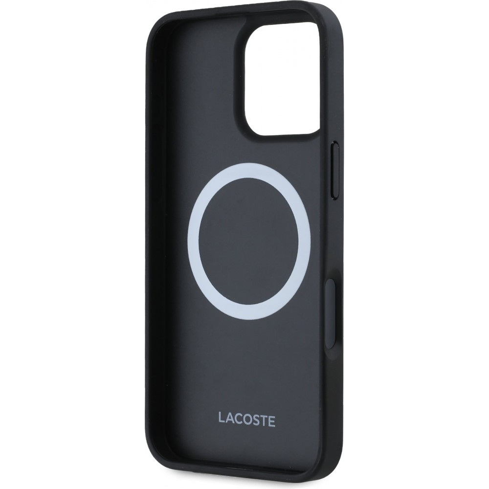 Coque iPhone 16 Pro Max - Pack Lacoste Iconique Petit Piqué avec logo tissé et câble de données USB-C vers USB-C - Noir