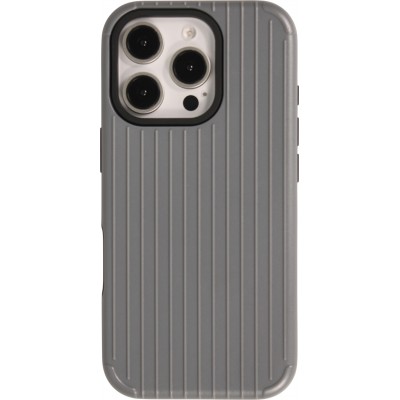 Coque iPhone 16 Pro Max - Rayée en plastique dur avec renforts en silicone protection antichoc au design texturé - Gris