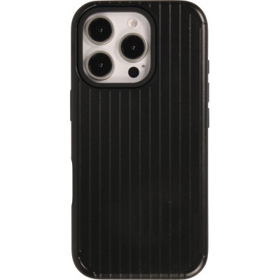 Coque iPhone 16 Pro Max - Ray&eacute;e en plastique dur avec renforts en silicone protection antichoc au design textur&eacute; - Noir