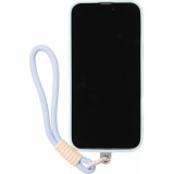 iPhone 16 Pro Max Case H&uuml;lle - Silikon Soft Touch MagSafe mit Wellen und Handschlauf - Blau