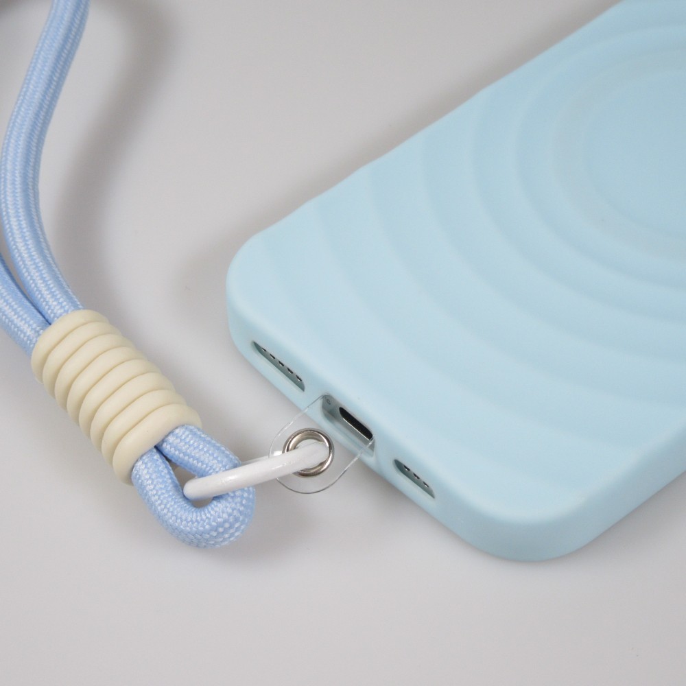 iPhone 16 Pro Max Case H&uuml;lle - Silikon Soft Touch MagSafe mit Wellen und Handschlauf - Blau