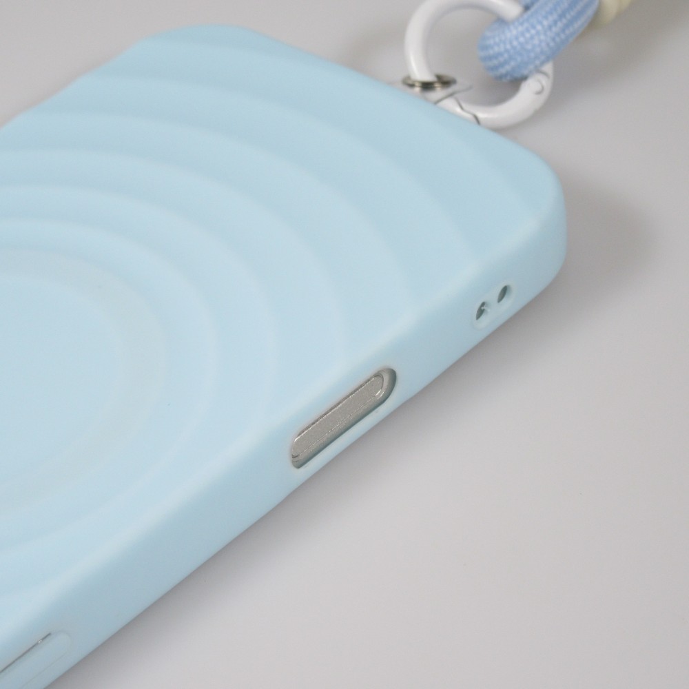 iPhone 16 Pro Max Case H&uuml;lle - Silikon Soft Touch MagSafe mit Wellen und Handschlauf - Blau