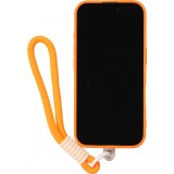 iPhone 16 Pro Max Case H&uuml;lle - Silikon Soft Touch MagSafe mit Wellen und Handschlauf - Orange