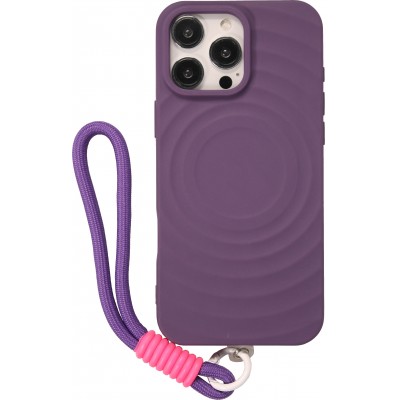 iPhone 16 Pro Max Case H&uuml;lle - Silikon Soft Touch MagSafe mit Wellen und Handschlauf - Violett