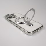 Coque iPhone 16 Pro Max - Silicone transparente avec anneau rotatif argenté - Transparent