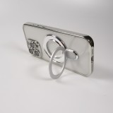 Coque iPhone 16 Pro Max - Silicone transparente avec anneau rotatif argenté - Transparent