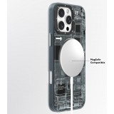 Coque iPhone 16 Pro Max - Youngkit silicone compatible MagSafe design circuit style puce électronique - Bleu