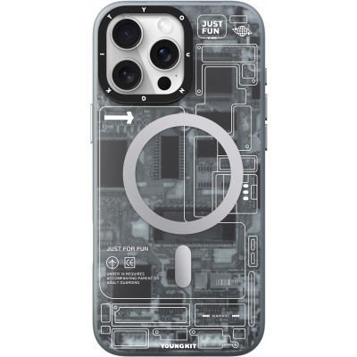 iPhone 16 Pro Max Case H&uuml;lle - Youngkit Silikon MagSafe-kompatibles Design Schaltkreis Stil Elektronikchip - Grau