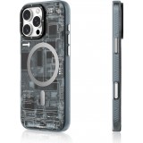 Coque iPhone 16 Pro Max - Youngkit silicone compatible MagSafe design circuit style puce électronique - Gris