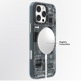 Coque iPhone 16 Pro Max - Youngkit silicone compatible MagSafe design circuit style puce électronique - Gris