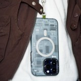 Coque iPhone 16 Pro Max - Youngkit silicone compatible MagSafe design circuit style puce électronique - Gris