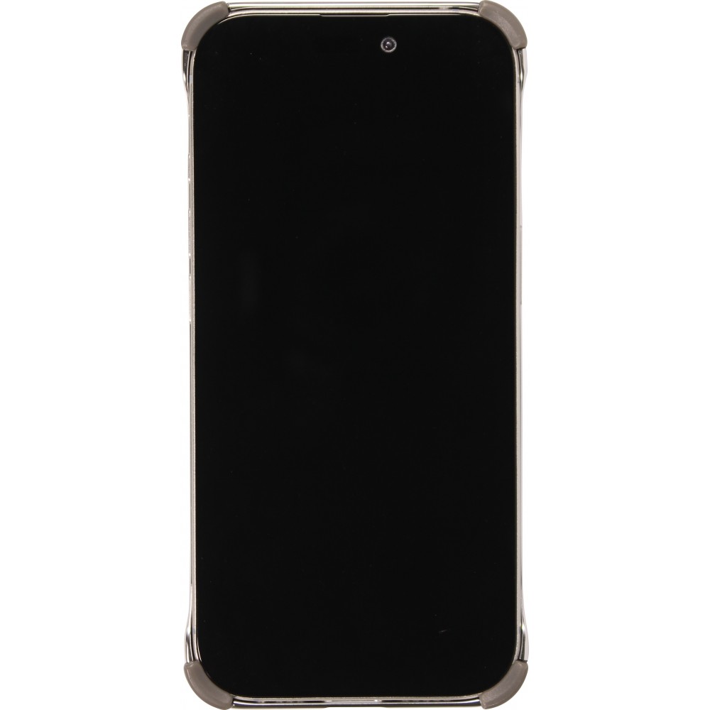 Coque iPhone 16 Pro - Motifs organiques Argent&eacute;es et support cam&eacute;ra int&eacute;gr&eacute; - Argent