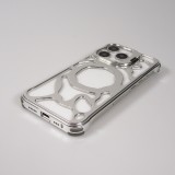 Coque iPhone 16 Pro - Motifs organiques Argent&eacute;es et support cam&eacute;ra int&eacute;gr&eacute; - Argent