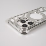 Coque iPhone 16 Pro - Motifs organiques Argent&eacute;es et support cam&eacute;ra int&eacute;gr&eacute; - Argent